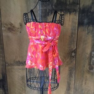 Orange Multicolored Strapless Top